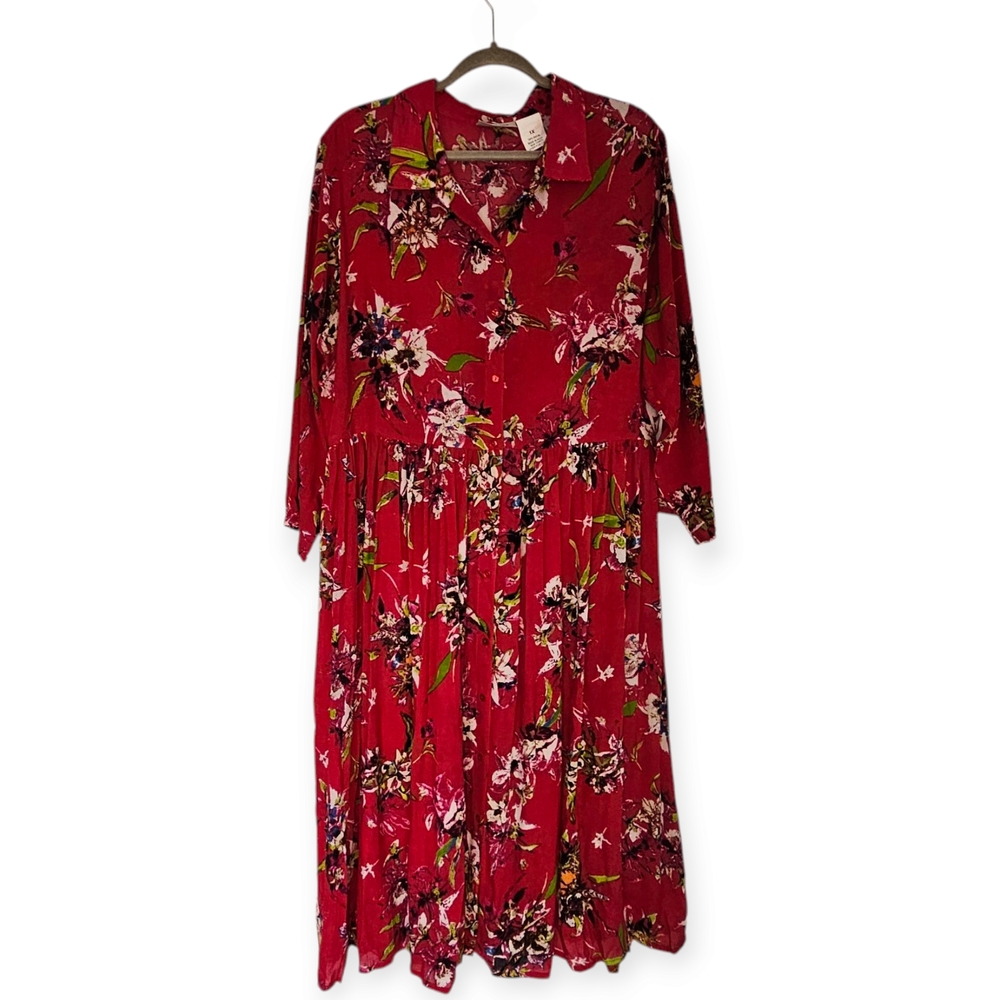 Womens Cw Classics Pink Floral 100% Rayon Long 3/4 Sleeve Dress Size 1x